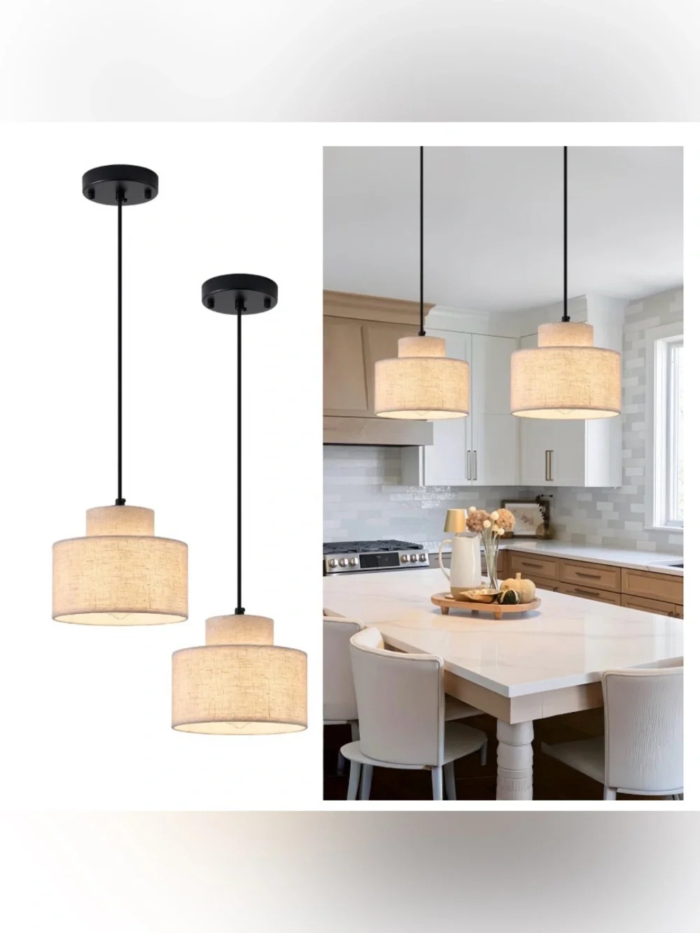 2 Pack Modern Pendant Lights, 1-Light Hanging Light Fixture